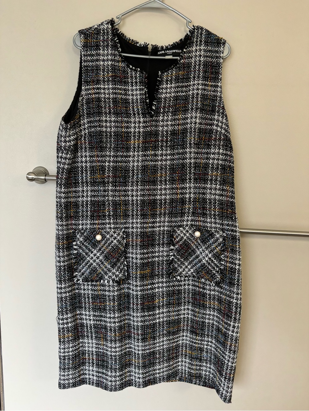 Karl Lagerfeld Black, White & Multicolor Tweed Shift Dress